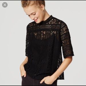 LOFT mock neck lace top